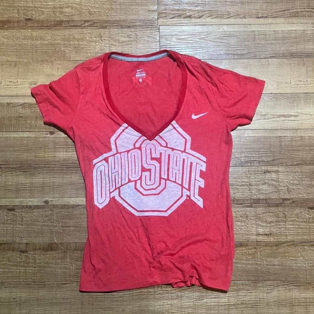 Women's Ohio State Buckeyes Nike red and white V-Neck shirt